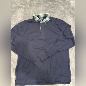 J. Crew Dark Blue Shirt with Green Plaid Collar